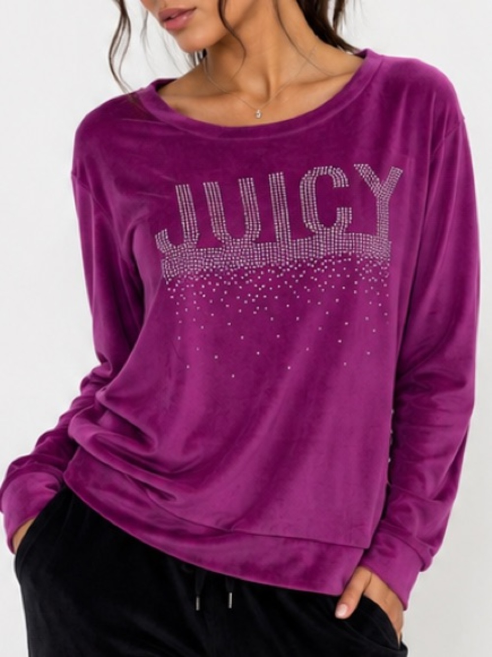 Juicy Couture Purple Plush Velour Loungewear Embellished Glam Pajama Top Size XL